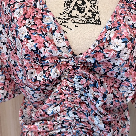 Multicolored Floral Wide Short Sleeve Deep V Top - Picture 2 of 3